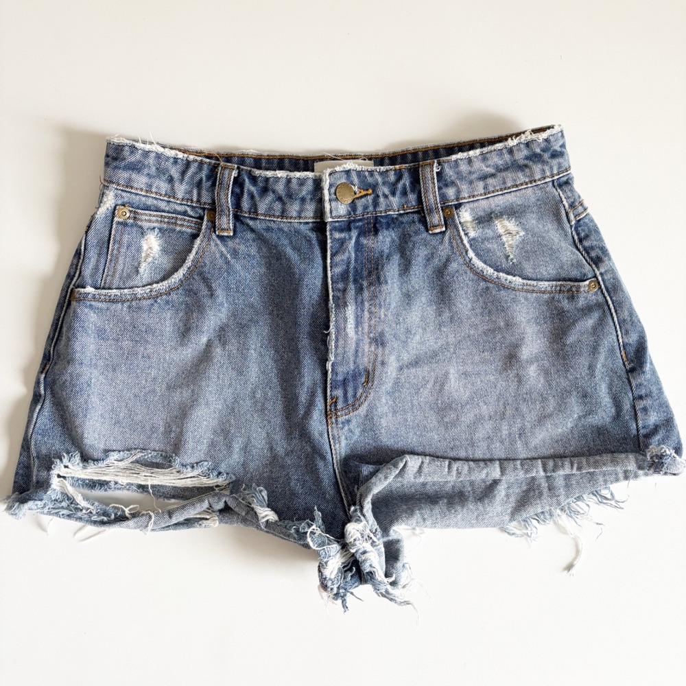 Rolla's Womens Dusters High Rise Distressed Denim Cutoff Jean Shorts Size 30/12
